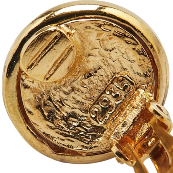 CHANEL CC Logos Round Clip-On Earrings Gold Tone 93P 2935 Auth w/Box #4055 - Picture 6 of 7